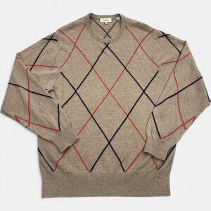 Peter Millar Cashmere Sweater Men's Large Brown Argyle Long Sleeve Crew Neck